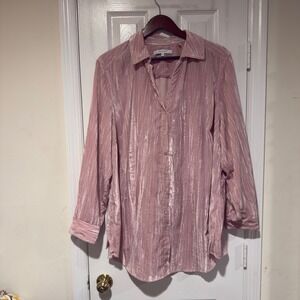 Foxcroft Blush Pink Velour‎ Button Front Blouse Women's 22W